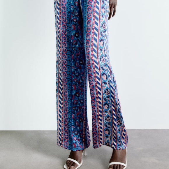 ZARA Pull On Satin-Like Palazzo Pants, Size M, NWT - Picture 3 of 7